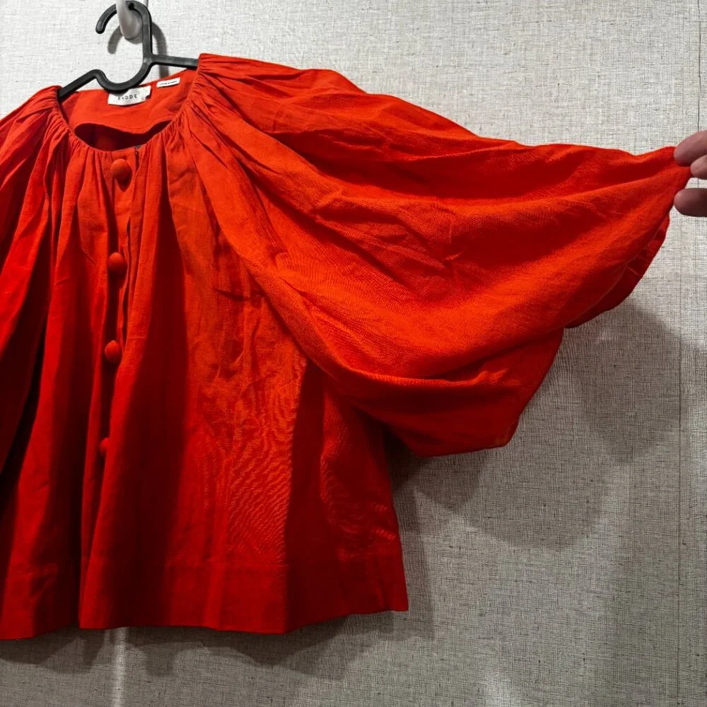 Rhode Veronica Balloon Sleeve Top in Electric Red Holiday Blouse Size S Luxury - Picture 3 of 5